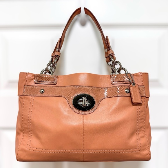 2011 Coach Penelope Legacy Leather Shoulder Bag | Apricot Salmon w/ Python Trim - Picture 1 of 13
